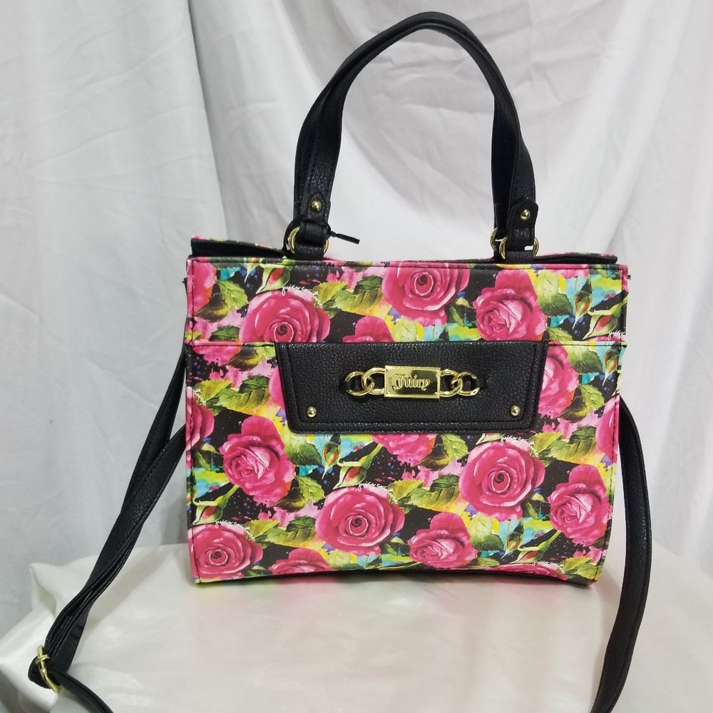 Juicy Couture Black Multi Rose OFF The Chain N/S Tote 11JCAWDJC-BMR
